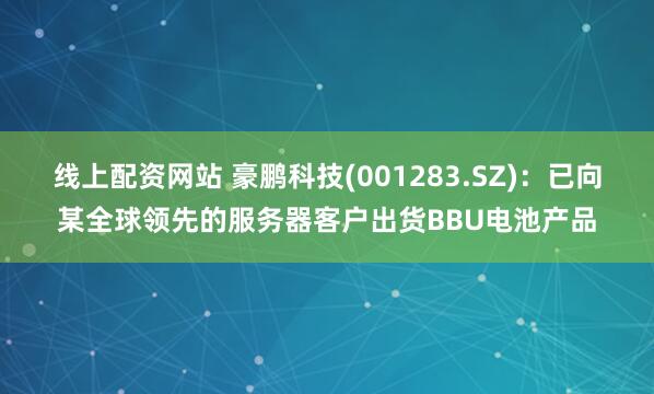 线上配资网站 豪鹏科技(001283.SZ)：已向某全球领先的服务器客户出货BBU电池产品
